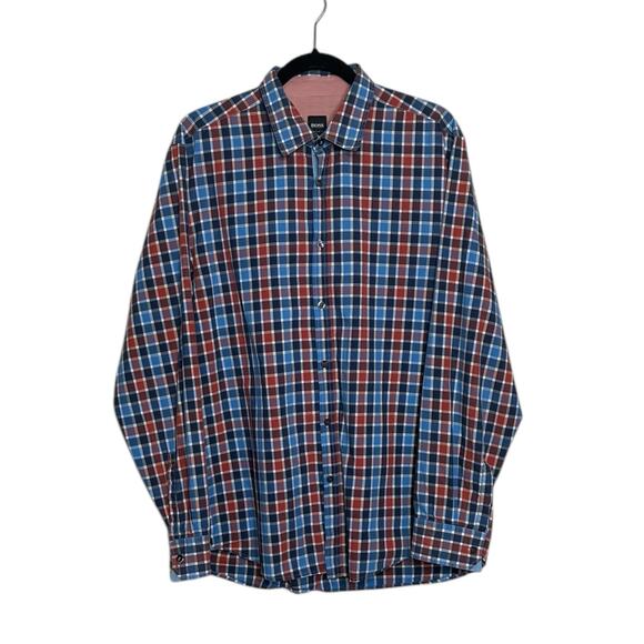 Hugo Boss Blue Red Cotton Check Long Sleeves Casual Shirt size XL - Picture 1 of 10
